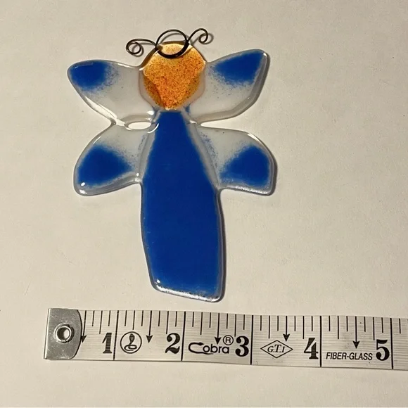 Christmas Angel Fused Art Glass Holiday Hanging Ornament Or Suncatcher OOAK - Picture 3 of 4